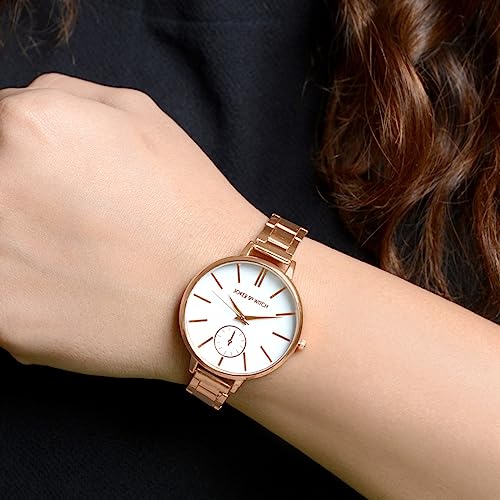 Joker & Witch Women Sleek 38mm White Dial 12mm Rose Gold Stainless Steel Watch - Image 2