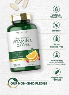 CARLYLE Carlyle Vitamin C 2000mg | with Rose HIPS | 150 Caplets | Vegetarian, Non-GMO, Gluten Free Supplement  - Image 4