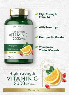 CARLYLE Carlyle Vitamin C 2000mg | with Rose HIPS | 150 Caplets | Vegetarian, Non-GMO, Gluten Free Supplement  - Image 3