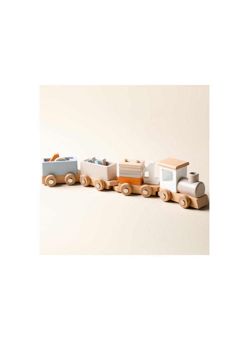 SOLARAE Wooden Train Set, with Numbers and Blocks Train Toy, 12 Pcs for Toddler Boys and Girls 1 2 3 4 5 Brithday Gift, 100% Natural Wood, Sturdy and Resistant To Drops, Birthday Decoration Toy - Image 1