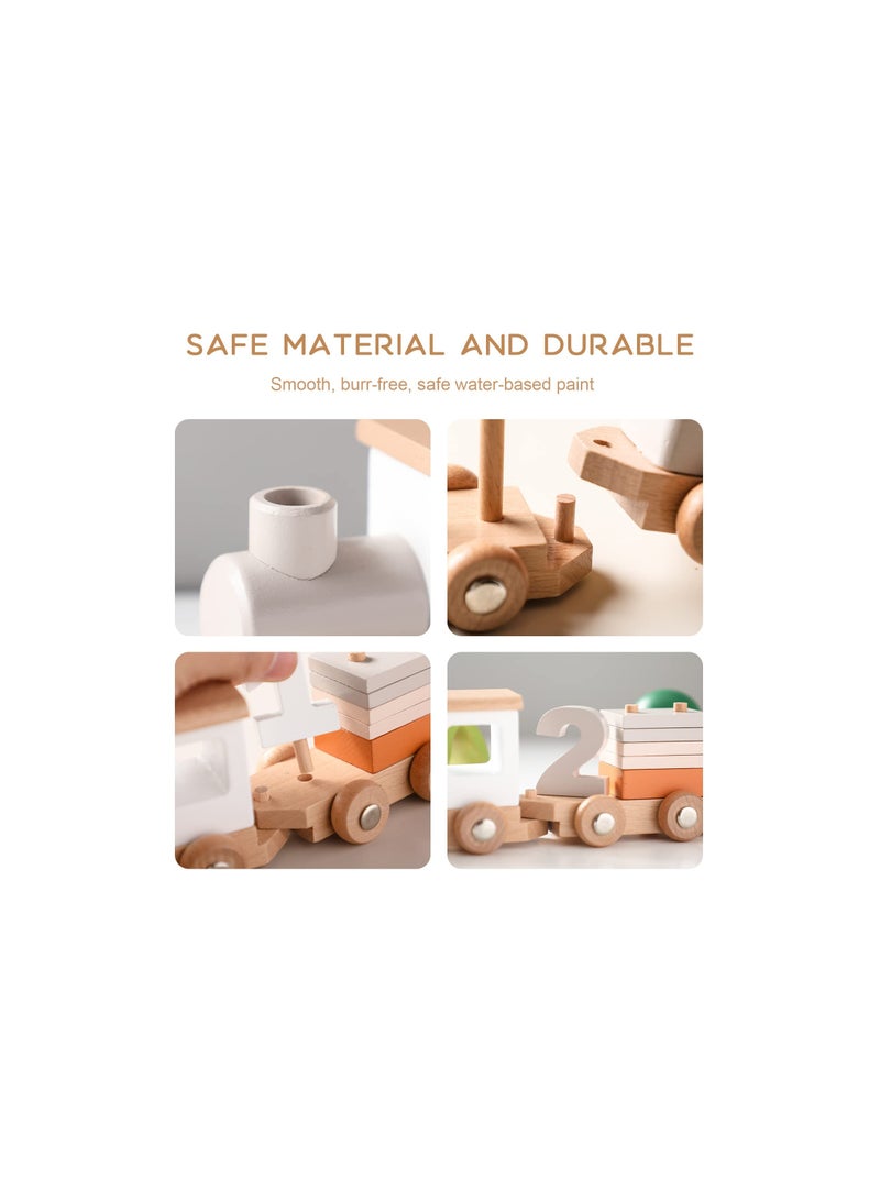 SOLARAE Wooden Train Set, with Numbers and Blocks Train Toy, 12 Pcs for Toddler Boys and Girls 1 2 3 4 5 Brithday Gift, 100% Natural Wood, Sturdy and Resistant To Drops, Birthday Decoration Toy - Image 3