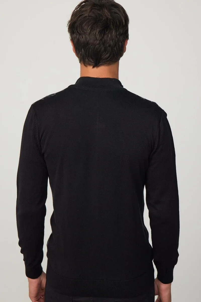 تودورس Men's Slim Fit Slim Cut Half Turtleneck Zippered Front Patterned Cardigan