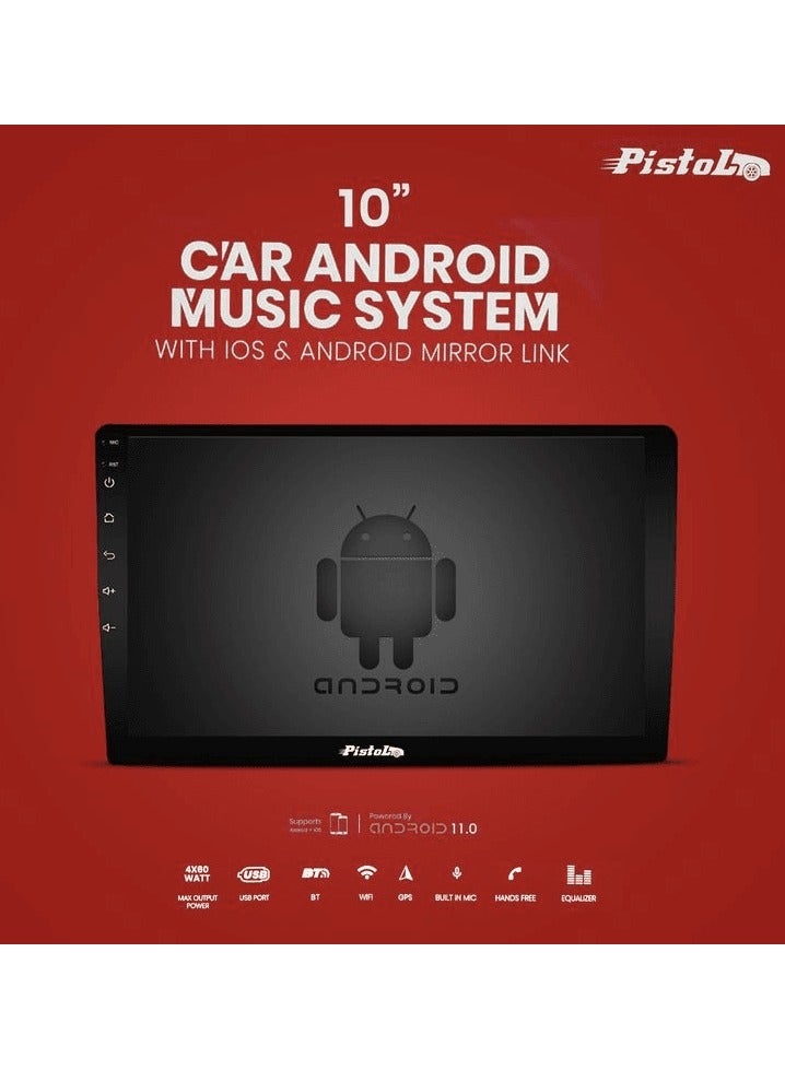 Pistol نظام موسيقى أندرويد للسيارة شاشة LCD مقاس 10 بوصات مع وصلة مرآة iOS Android، وحدة رئيسية 1080 بكسل OEM BT/Wi-Fi/GPS/مكالمات غير يدوية - PISTOL - Image 5