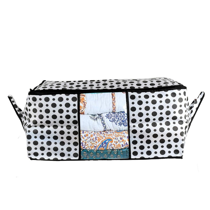 Kuber Industries Kuber Industries Polka Dots Design Non Woven Underbed Storage Bag Cloth Organiser Blanket Cover with Transparent Window Black and White CTKTC038108 Standard - Image 4