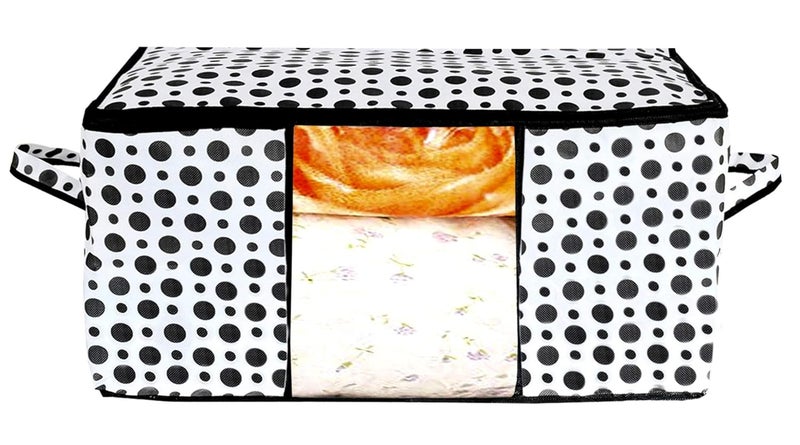 Kuber Industries Kuber Industries Polka Dots Design Non Woven Underbed Storage Bag Cloth Organiser Blanket Cover with Transparent Window Black and White CTKTC038108 Standard - Image 5