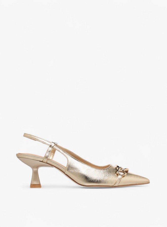 Paprika Metal Accent Slingback Shoes with Kitten Heels  - Image 3