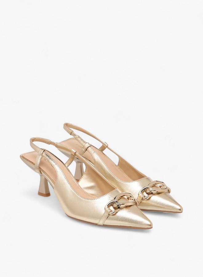 Paprika Metal Accent Slingback Shoes with Kitten Heels  - Image 1