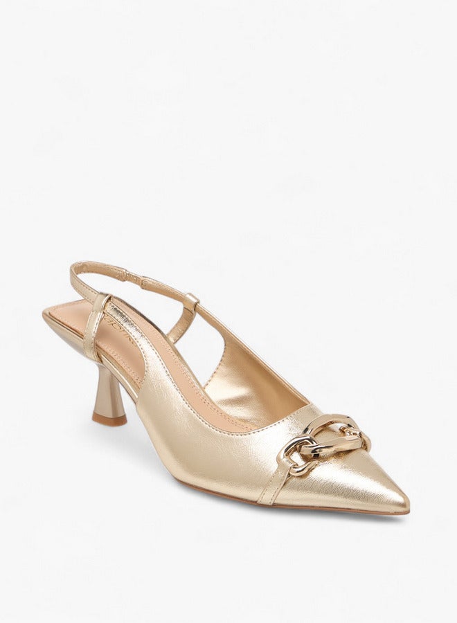 Paprika Metal Accent Slingback Shoes with Kitten Heels  - Image 2
