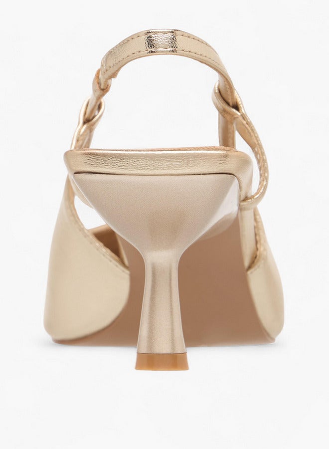 Paprika Metal Accent Slingback Shoes with Kitten Heels  - Image 5