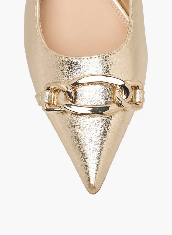 Paprika Metal Accent Slingback Shoes with Kitten Heels