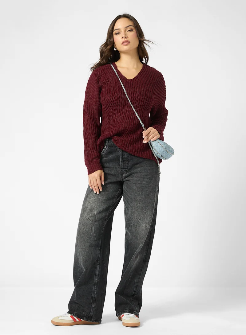 Ginger V Neck Ribbed Jumper