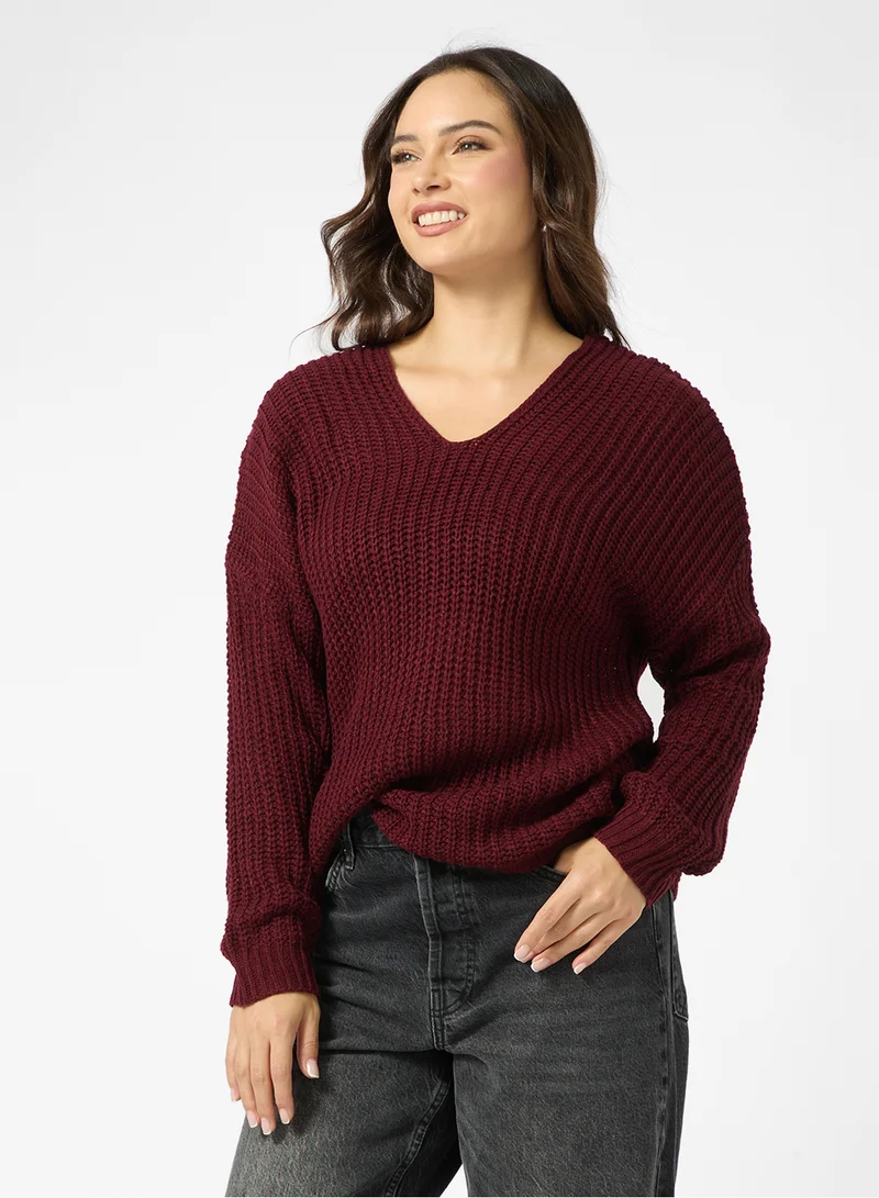 جينجر V Neck Ribbed Jumper