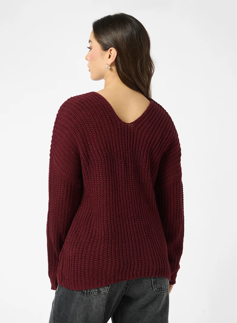 جينجر V Neck Ribbed Jumper