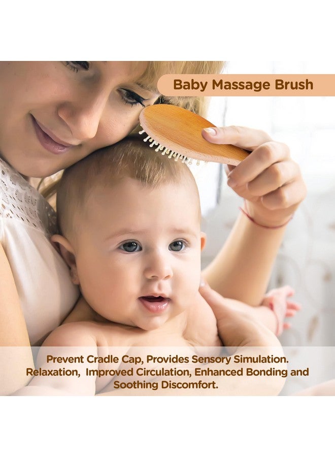 Wooden Baby Hair Brush and Comb Set (4-Piece) for Newborns and Toddles - Natural Soft Goat Bristles Hair Brush Wooden Massage Brush and Comb Silicon Massage Brush Prevents Cradle Cap - Image 2