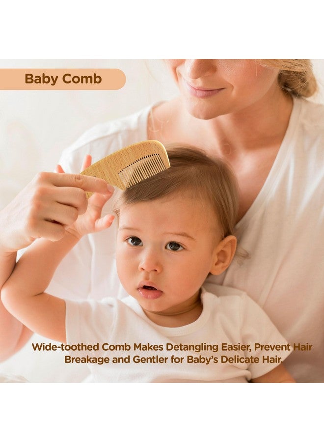 Wooden Baby Hair Brush and Comb Set (4-Piece) for Newborns and Toddles - Natural Soft Goat Bristles Hair Brush Wooden Massage Brush and Comb Silicon Massage Brush Prevents Cradle Cap - Image 3