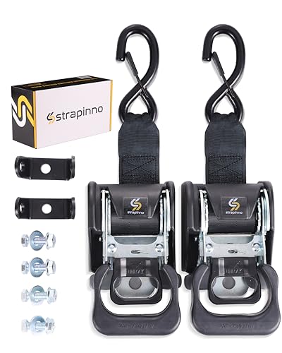 Strapinno 2PCS Retractable Ratchet Straps (1 7/8 in x 4 ft) Heavy Duty Transom Tie Downs for Boat, PWC Trailer - Extra Mounting Brackets & Bolt Set,Safety Latch S-Hook,Break Strength 2,600LBS/1,180KG - Image 1