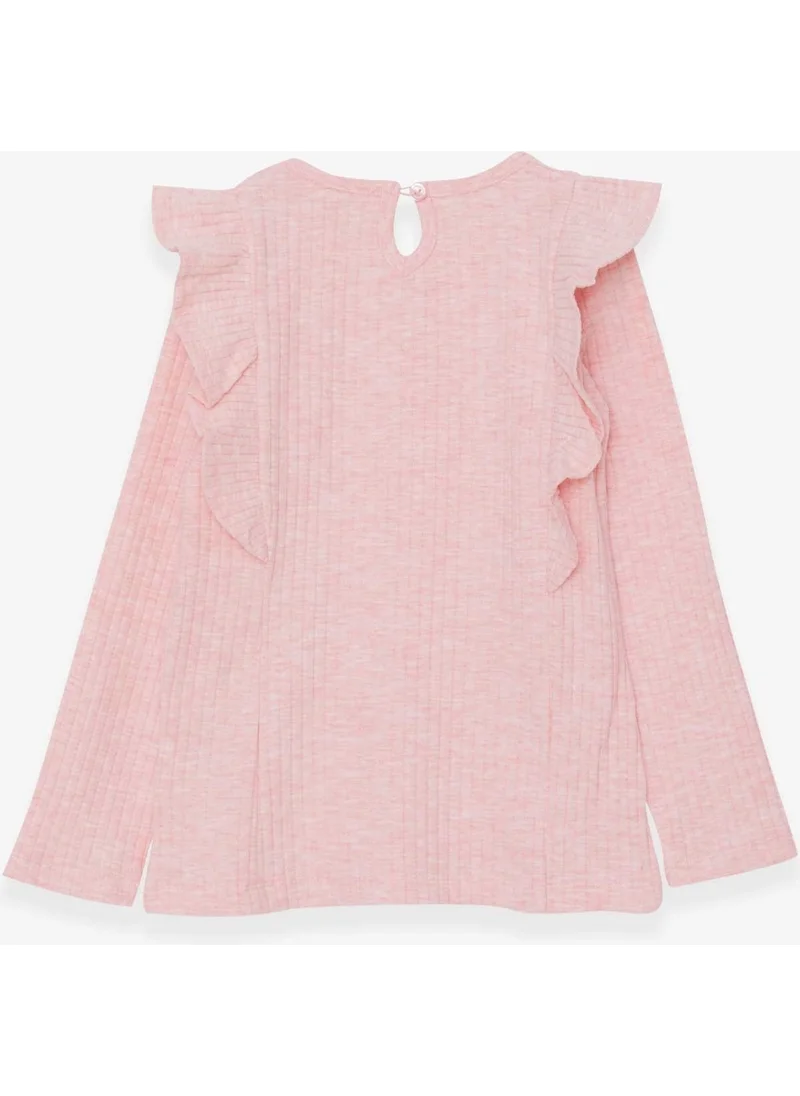 Breeze Girls' Long Sleeved Blouse with Frill Shoulder Salmon Melange (6-12 Ages)
