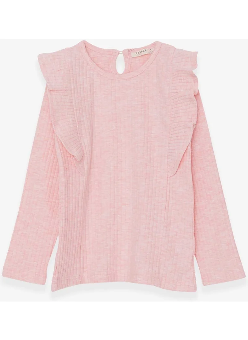 Breeze Girls' Long Sleeved Blouse with Frill Shoulder Salmon Melange (6-12 Ages)