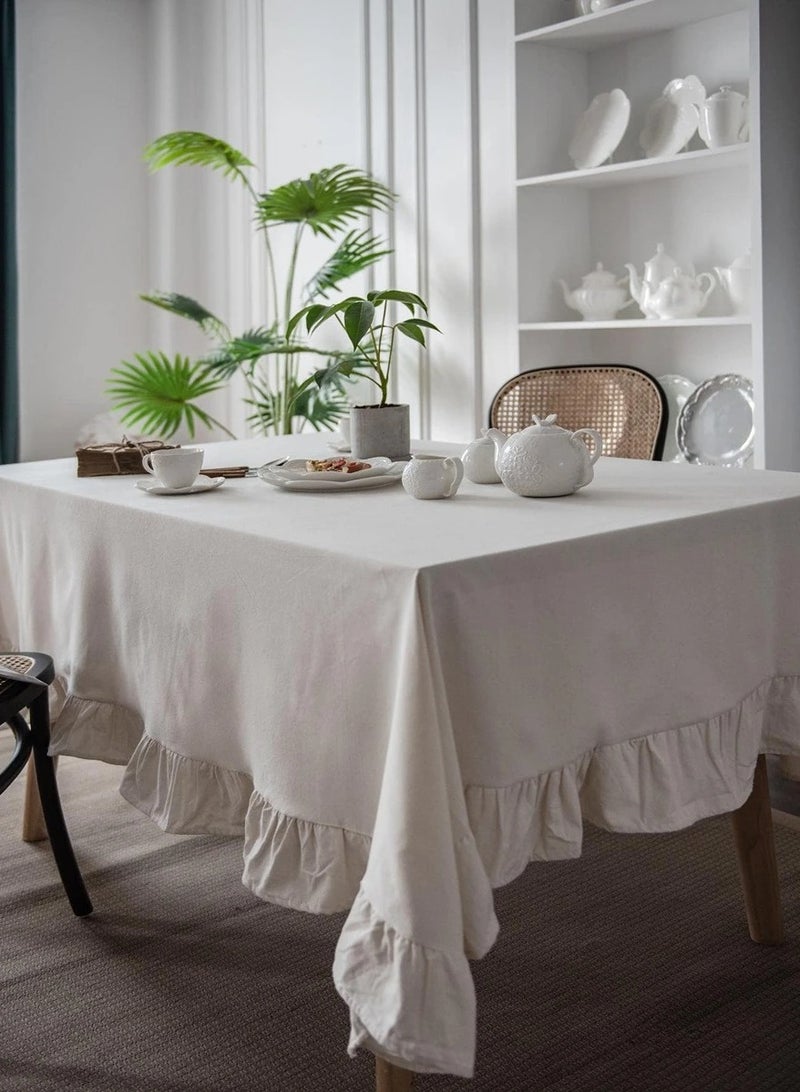 1pcs 140*220cm Solid Colour Tablecloth, Simple Ruffle Fabric Tablecloth for Dining Table  - Image 1
