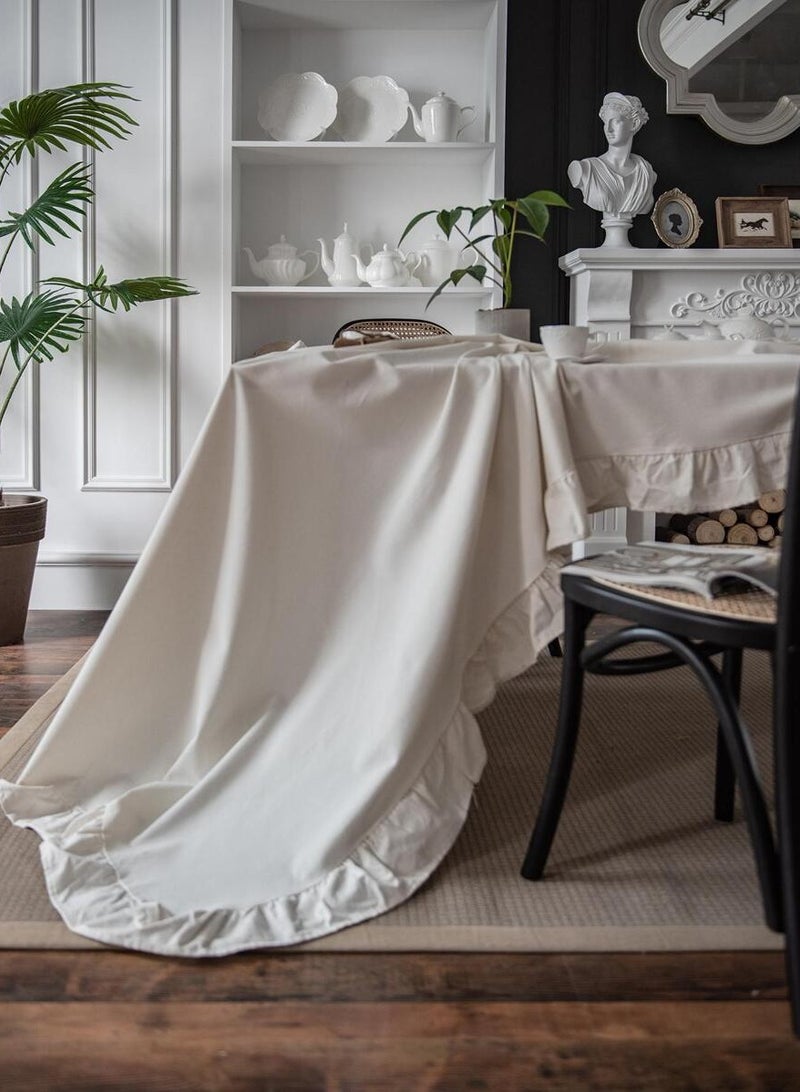 1pcs 140*220cm Solid Colour Tablecloth, Simple Ruffle Fabric Tablecloth for Dining Table  - Image 2
