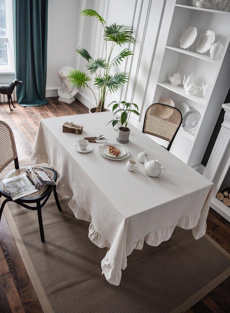 1pcs 140*220cm Solid Colour Tablecloth, Simple Ruffle Fabric Tablecloth for Dining Table  - Image 4