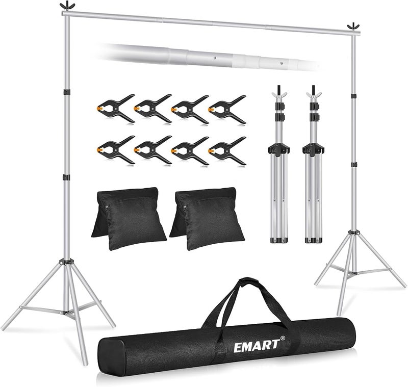 EMART Backdrop Stand 10x7ft(HxW),Background Support for Photography,Silver - Image 1