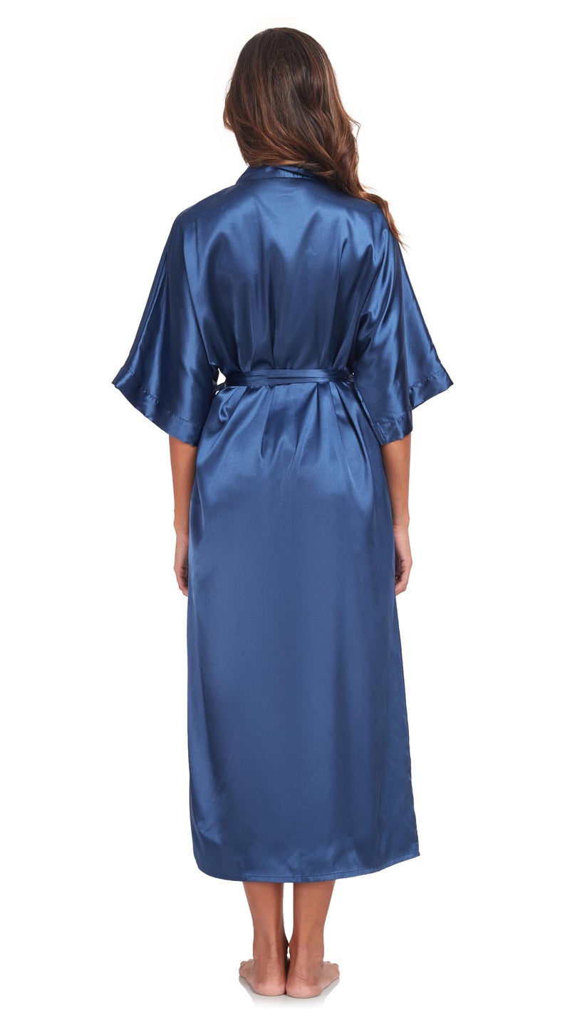 sunshinemall Women's Bridal Party Long Satin Bathrobe Kimono Nightgown Wedding Day Long Dress Gown - Image 4