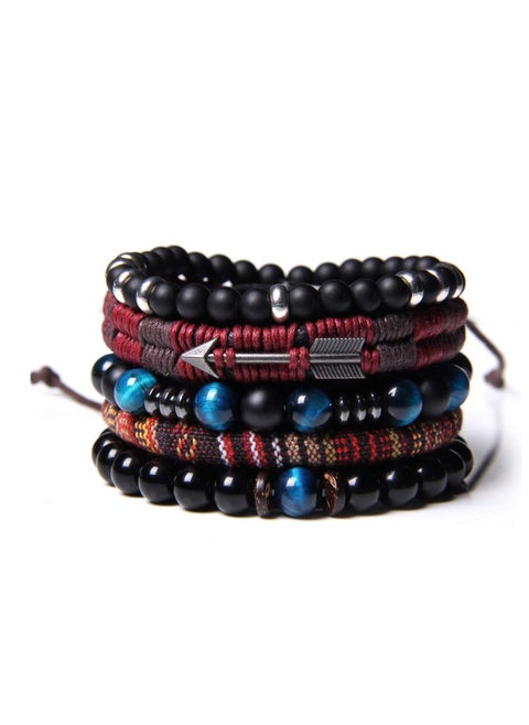 Braided Leather Bracelets for Men Women Wrap Tiger Eye Lava Rock Beads Bracelet Woven Ethnic Tribal Rope Wristbands Set Adjustable