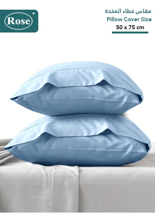 Rose Luxurious Plain Pillow Covers Set with Envelop Closure Design, Pillowcases 2-Pieces Set, Soft & Cozy Microfiber Breathable and Cooling, Standard Size 50×75 cm, Blue