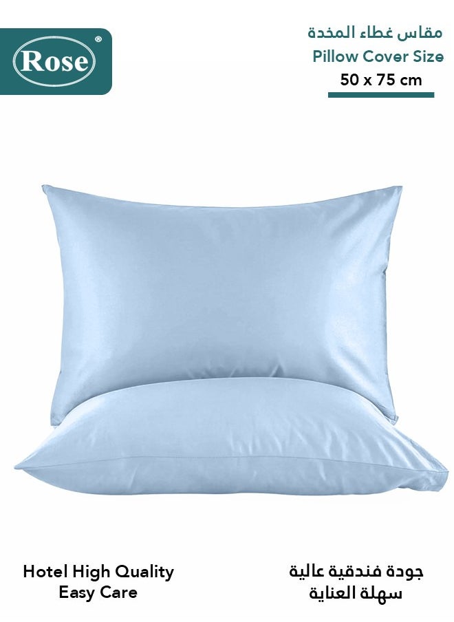 Rose Luxurious Plain Pillow Covers Set with Envelop Closure Design, Pillowcases 2-Pieces Set, Soft & Cozy Microfiber Breathable and Cooling, Standard Size 50×75 cm, Blue