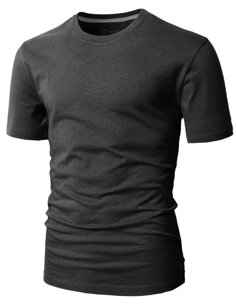 H2H Mens Summer Fasvorite Basic Cotton Blend Crew Neck Premium T-Shirt Charcoal US L/Asia XL (CMTTS0198) - Image 2