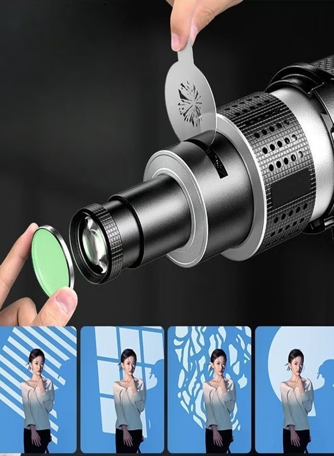 AMBITFUL Handheld LED Photography Flashlight with Optical Snoot, 10 Gobos  4 Color Filters, 8400mAh Rechargeable Zoomable Spotlight, Aluminum Creative Projection Light for Video, Portrait, Sunset Effect (FL10W) - Image 4
