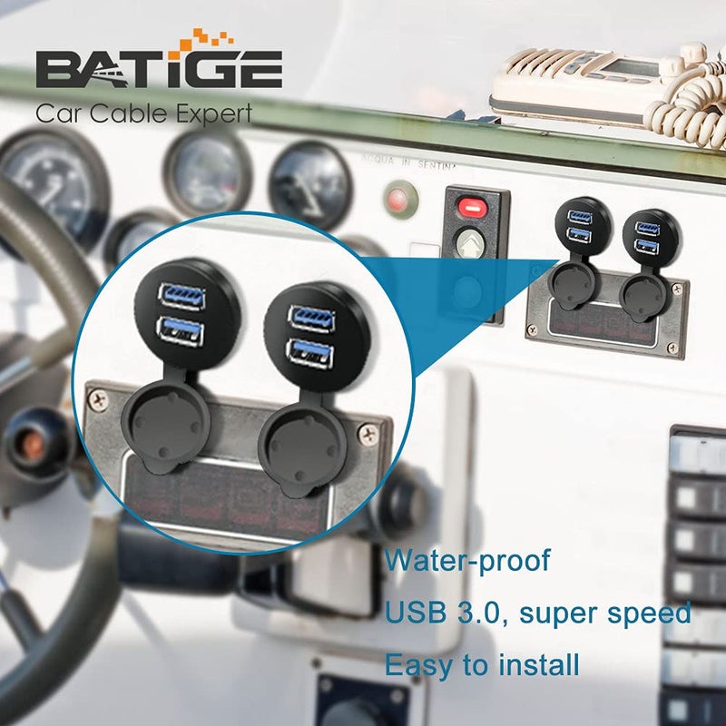 BATIGE 2 Ports Dual USB 3.0 Male to USB 3.0 Female AUX Flush Mount Car Mount Extension Cable for Car Truck Boat Motorcycle Dashboard Panel 1ft - Image 5