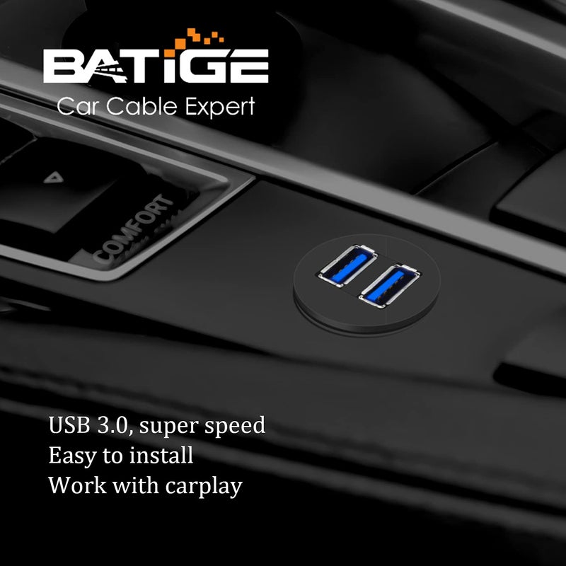 BATIGE 2 Ports Dual USB 3.0 Male to USB 3.0 Female AUX Flush Mount Car Mount Extension Cable for Car Truck Boat Motorcycle Dashboard Panel 1ft - Image 2