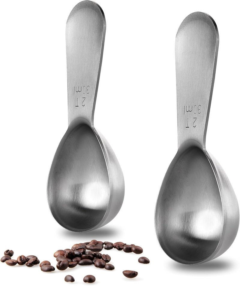 UTaste 18/8 Stainless Steel Coffee Scoop: 2 Tablespoon Metal Measuring Spoon Set of 2, Short Handled Measure Scooper for Ground Coffee, Bean, Espresso, Powder, for Canister (Silver, 2Tbsp/30ml) - Image 1
