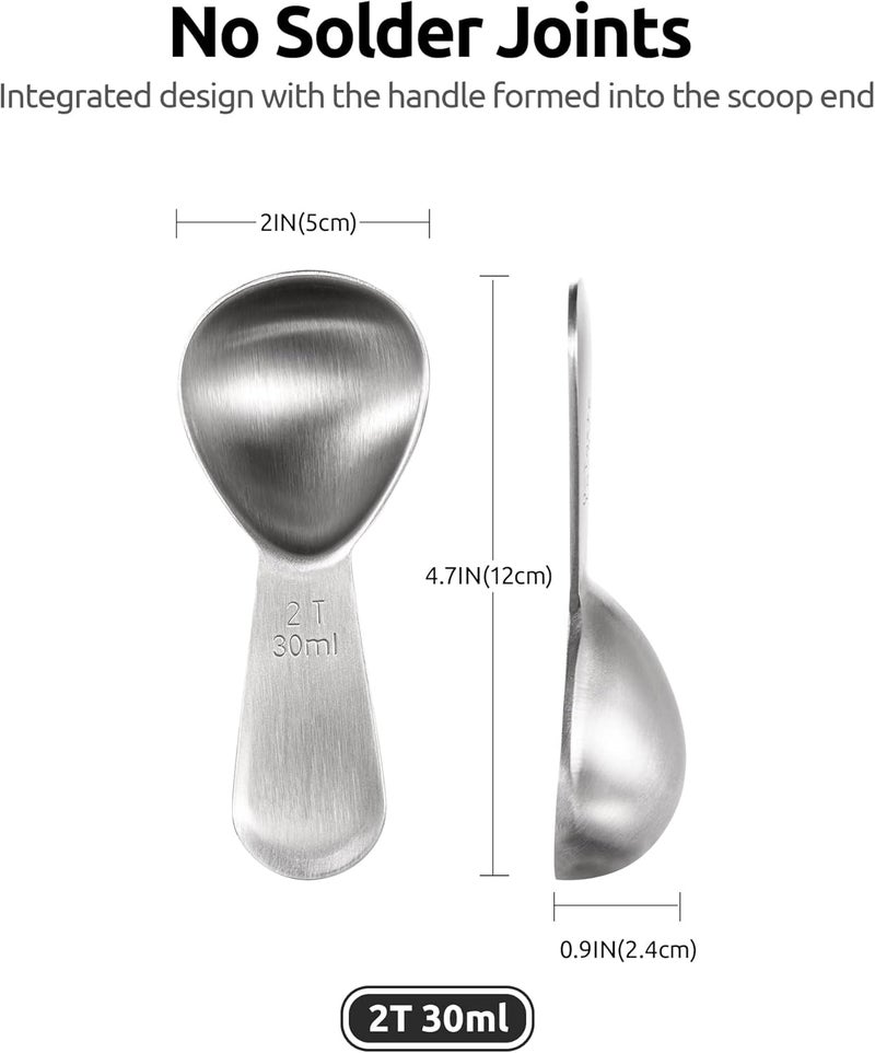 UTaste 18/8 Stainless Steel Coffee Scoop: 2 Tablespoon Metal Measuring Spoon Set of 2, Short Handled Measure Scooper for Ground Coffee, Bean, Espresso, Powder, for Canister (Silver, 2Tbsp/30ml) - Image 2