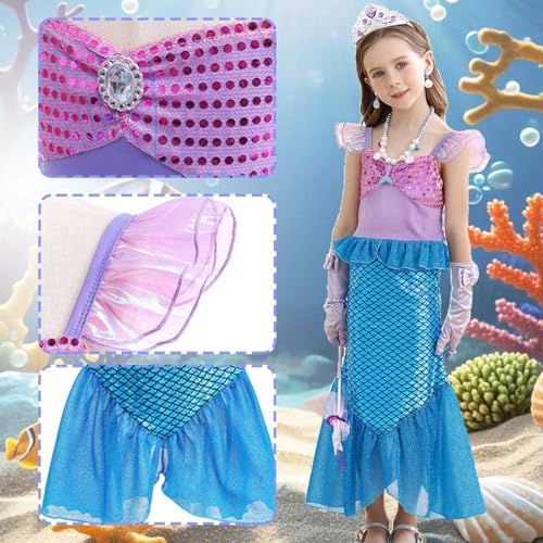 Luzlen Little Girls Mermaid Princess Costume Party Dress for Toddler Kids Baby Halloween Cosplay Dress Up with Accessories, Blue, 2-3 Years(Tag 100) - Image 5