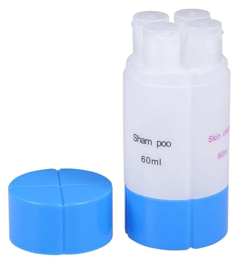 GOPAD 4 in 1 Travel Refillable Container with 4 Liquid Dispenser for Toiletries Shampoo Lotion Gel Body Wash Makeup Leak Proof Multicolor 60 ml 1 Pcs - Image 1