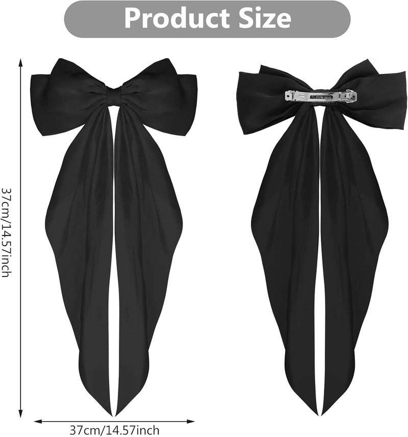 WLLHYF Big Bow Hair Clips Satin Silky Bow Barrettes Long Tail French Hair Bows Metal Hair Pins Bowknot Hair Clamps Hair Accessories for Women Girls Wedding Birthday Party (Black) - Image 2