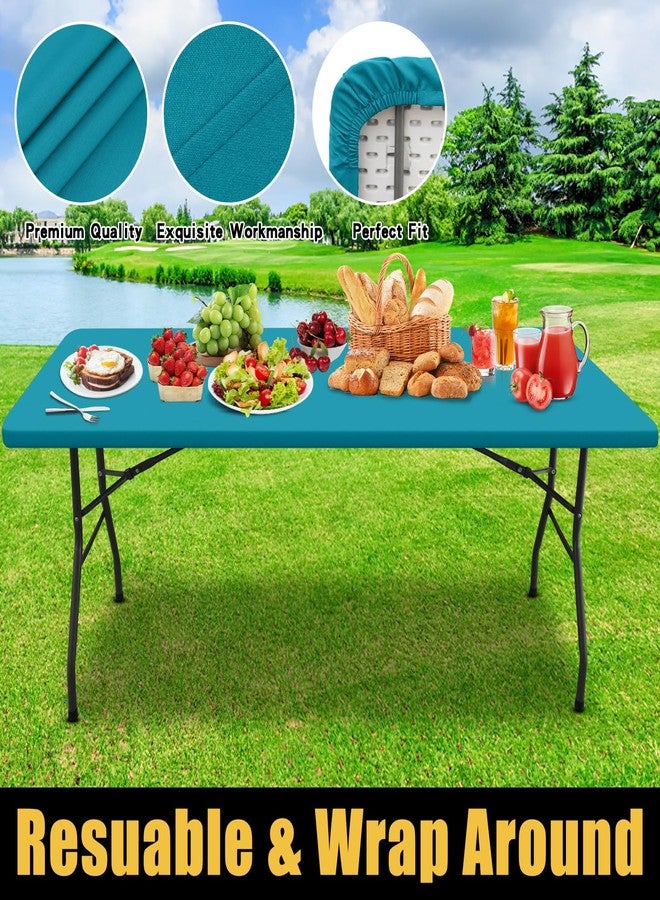 smiry غطاء طاولة نزهة مستطيل سميري، غطاء طاولة مرن مقاوم للماء لطاولات بطول 6 أقدام، غطاء طاولة بوليستر قابل للغسل للتخييم، داخلي وخارجي (أخضر مائل إلى الأزرق، 30"x72") - Image 5