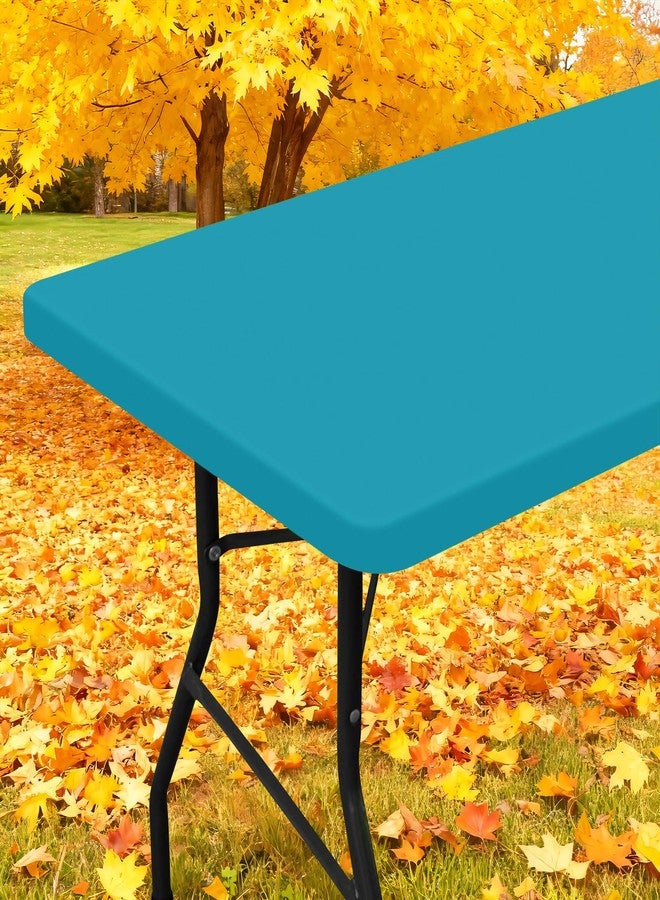 smiry غطاء طاولة نزهة مستطيل سميري، غطاء طاولة مرن مقاوم للماء لطاولات بطول 6 أقدام، غطاء طاولة بوليستر قابل للغسل للتخييم، داخلي وخارجي (أخضر مائل إلى الأزرق، 30"x72") - Image 1
