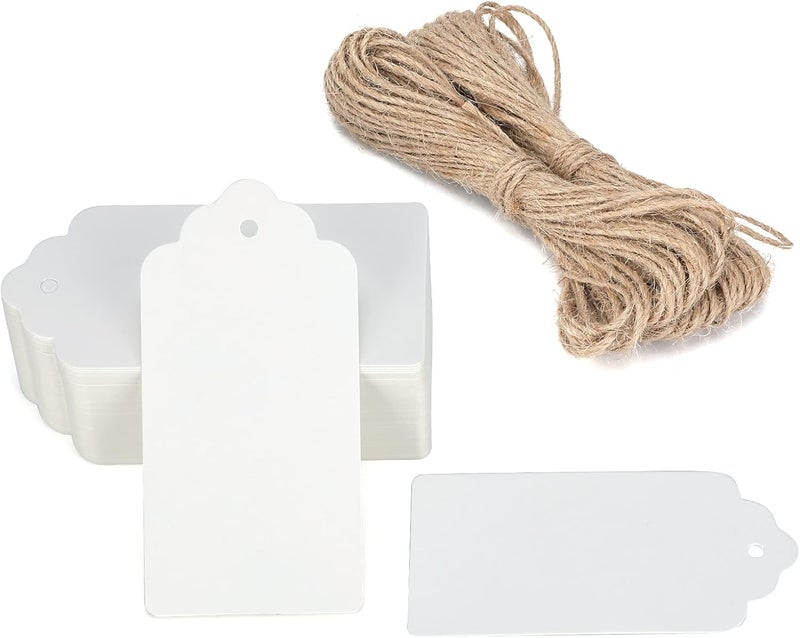 g2plus White Gift Tags with String, 2'' x 4'' Paper Gift Tag, 100PCS Rectangle Blank Tags with Holes for Arts and Crafts, Wedding,Holiday,Christmas Gift Wrapping, Party Decor - Image 1