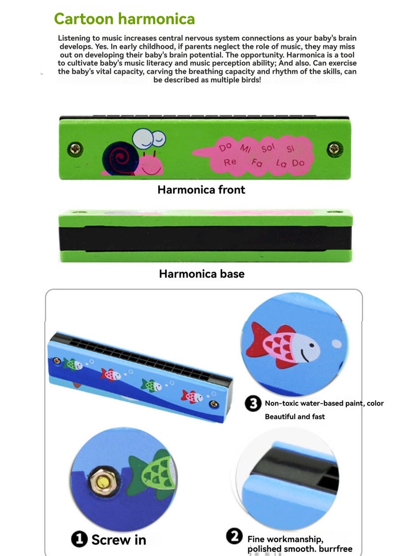 Strawberry Green Wooden Harmonica 16 Holes Children'S Harmonica Music Toy Kindergarten Music Teaching Aids Elementary School Students Beginners Wind Instrument - Image 4