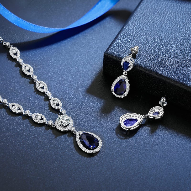 GULICX Jewelry Set for Womens, Silver Plated Teardrop Rhinestone Wedding Bridesmaid Prom Jewelry Set Pendant Necklace Drop Dangle Earrings Set for Brides - Image 4