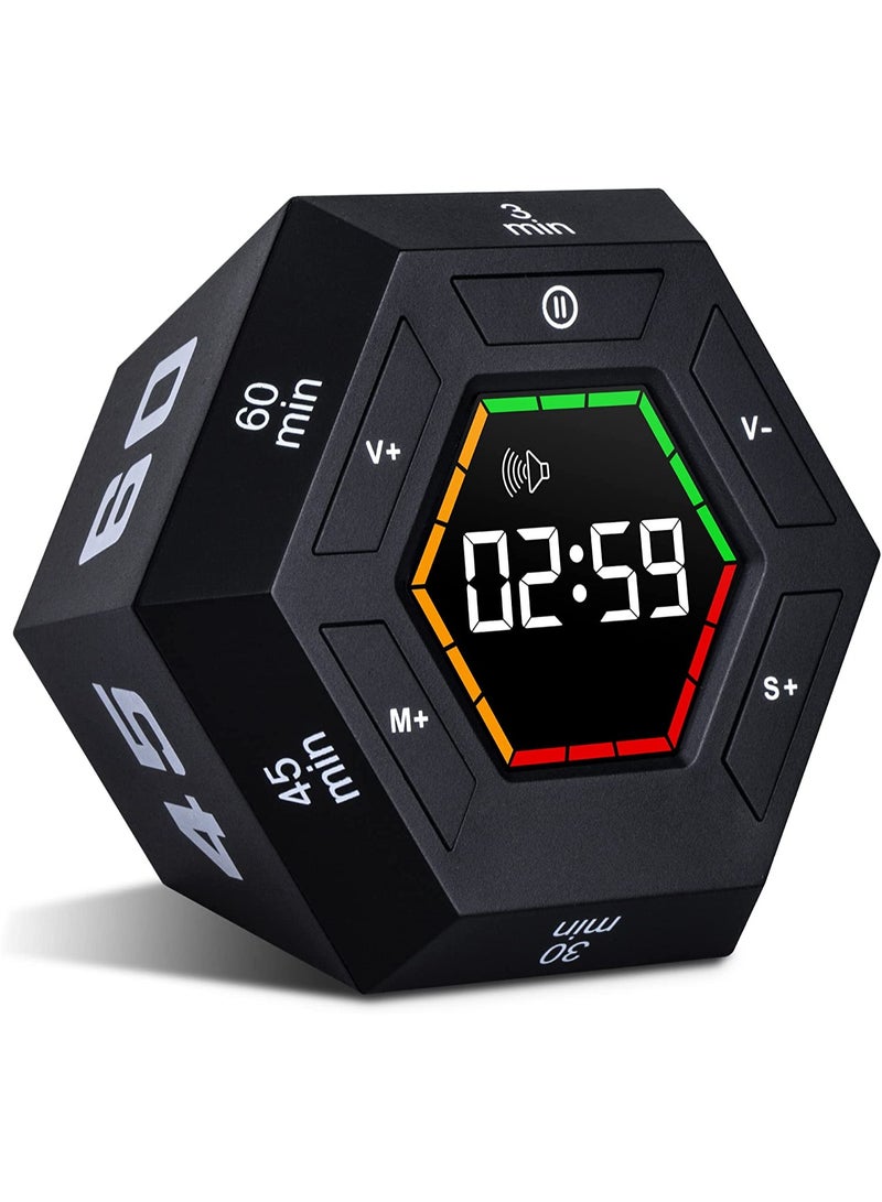 Hexagon Flip Timer, Smart Countdown Visual Timer for Kids, Magnetic Productivity Timer Tools, for Kids and Adults, Large Display Digital Kitchen Timer for Cooking (Black) - Image 1