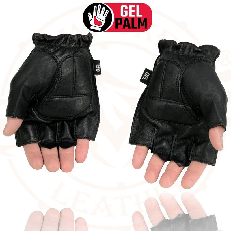 Milwaukee Leather ميلووكي ليدر SH442 قفازات يد للدراجات النارية للرجال من الجلد الأسود مع راحة اليد المبطنة بالجيل بدون أصابع مع جلد أصلي ناعم - Image 2