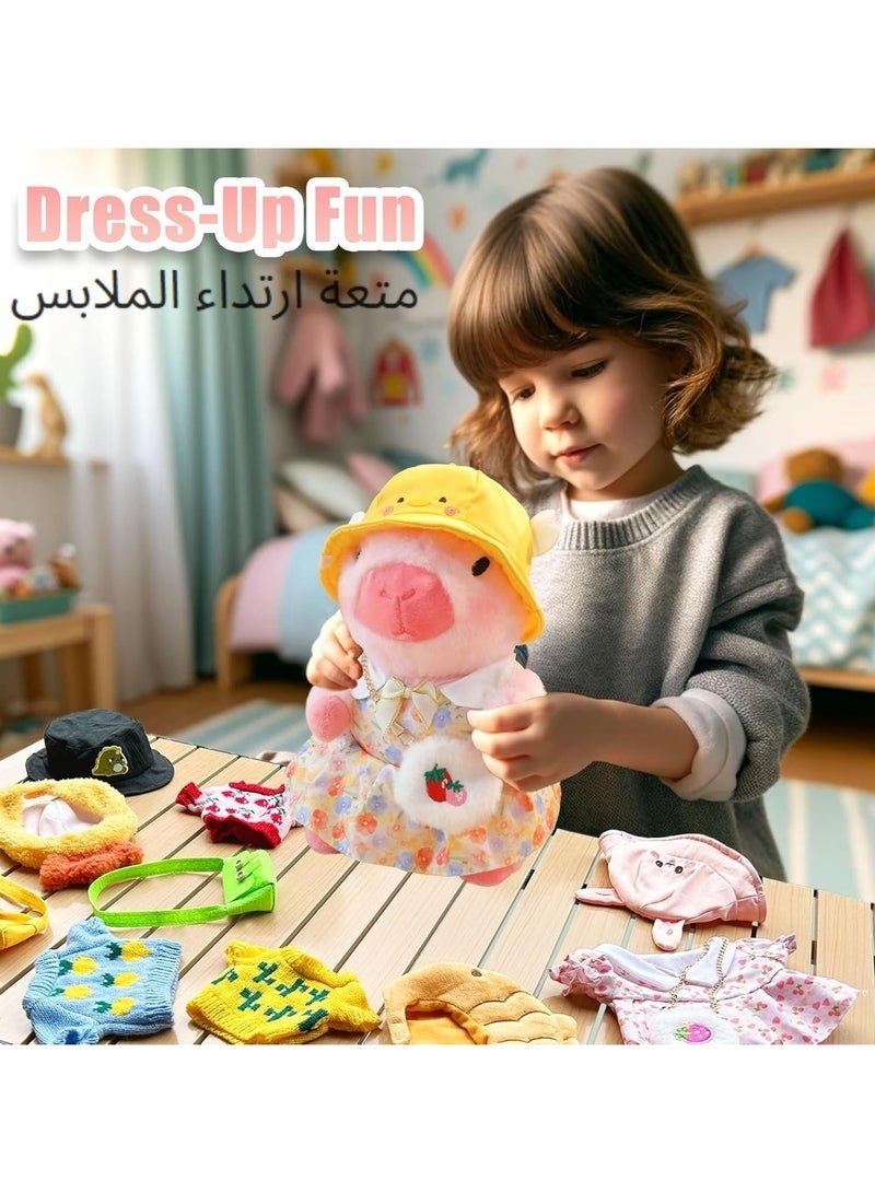 DURKU Capybara Stuffed Plush with 8 pcs Clothes & Accessories, Dress Up Stuffed Animal Plush Toys, 10.2 inch Cute Plushies for Girl/Boy Birthday Gift - Image 3