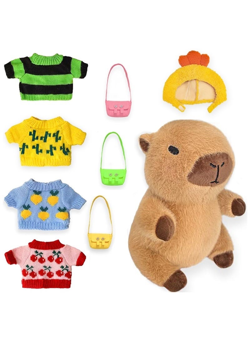 DURKU Capybara Stuffed Plush with 8 pcs Clothes & Accessories, Dress Up Stuffed Animal Plush Toys, 10.2 inch Cute Plushies for Girl/Boy Birthday Gift - Image 1