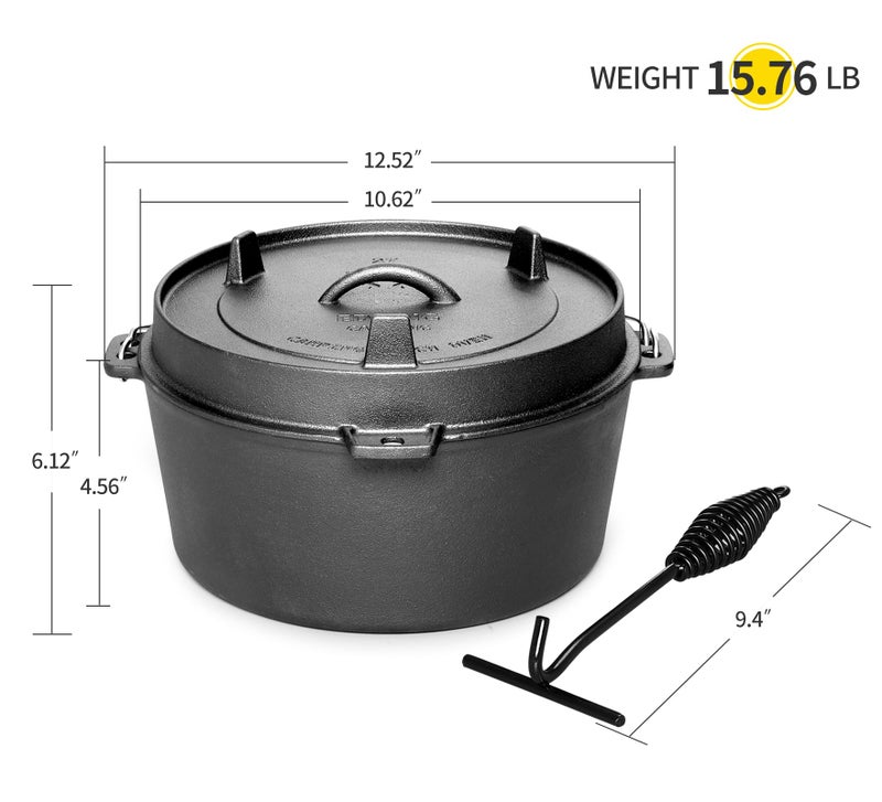 EDGING CASTING Pre-Seasoned Cast Iron Camping Dutch Ovens, Outdoor Camping Dutch Oven Pot with Lid Tripod, 6 Quart - Image 3