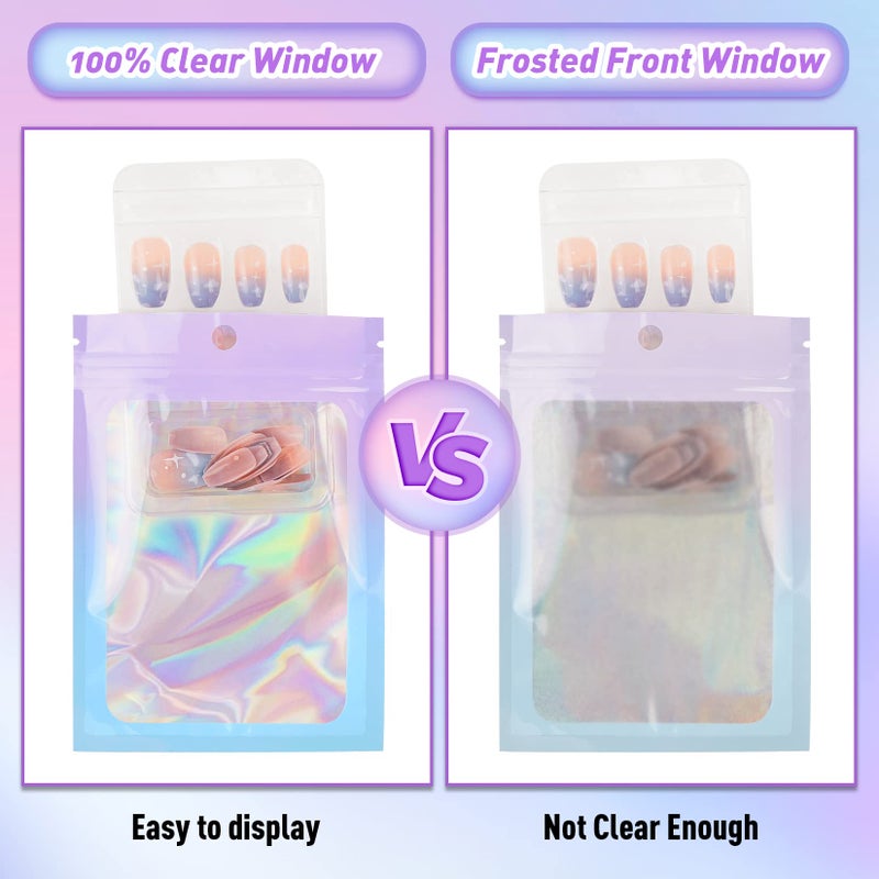 Funfery 100 Pack Gradient Holographic Bags,2.7Ã—3.9In Mylar Resealable Bags with Zipper,Clear Window Packaging Pouch,Smell Proof Foil Bag for Food Storage,Sample Jewelry Baggies(Purple Blue) - Image 3